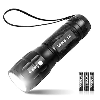 LE Torcia LED Potente Professionale, Piccola Torce LED a Pile LE1000 IPX4 Impermeabile, Zoomabile Torcia Elettrica per Campeggio Emergenza Bambini, AAA Batterie Incluse