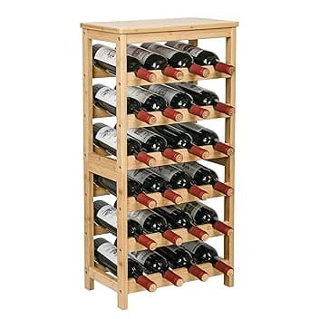 VASMIA Cantinetta Portavino in Legno Bambù con 24 Scomparti per Vino Champagne, Portabottiglie da Terra, Cantina per Angolo Bar, Salotto, Cucina, Naturale