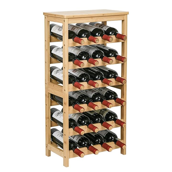 VASMIA Cantinetta Portavino in Legno Bambù con 24 Scomparti per Vino Champagne, Portabottiglie da Terra, Cantina per Angolo Bar, Salotto, Cucina, Naturale
