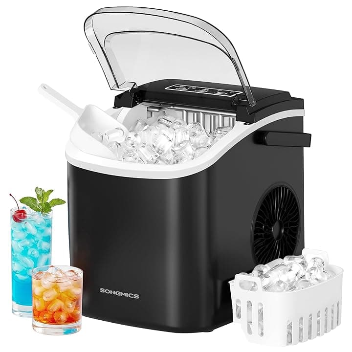 SONGMICS Macchina Ghiaccio, Macchina Cubetti Ghiaccio Autopulente, 9 Cubetti in 6 Minuti di 2 Dimensioni, 12 kg in 24 Ore, Portatile, Casa Cucina Ufficio Feste Campeggio, Nero Inchiostro XZB001B1EU Global Recycled Standard