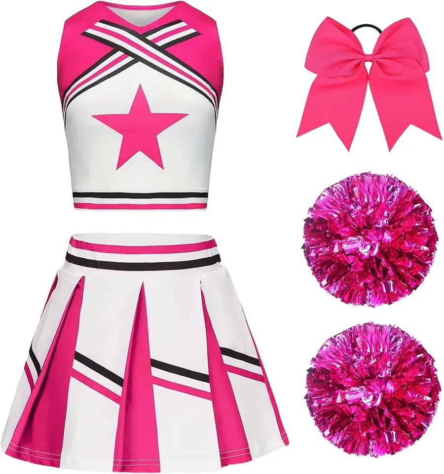Vestito Cheerleader Bambina Costume da Cheerleader per Ragazze Bambini con Pon Pon Cheerleader e cerchietto per capelli Uniforme da Cheerleader Bambina per Carnevale Compleanno Halloween Feste Cosplay