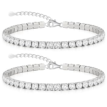 J.Fée 4MM Bracciale Tennis Uomo Argento 925 Braccialetti, 2 Pezzi Tennis Uomo Bracciale con Zirconi Cubici, Bracciali Ipoallergenico Sovrapponibili Braccialetto Regalo Per Uomini