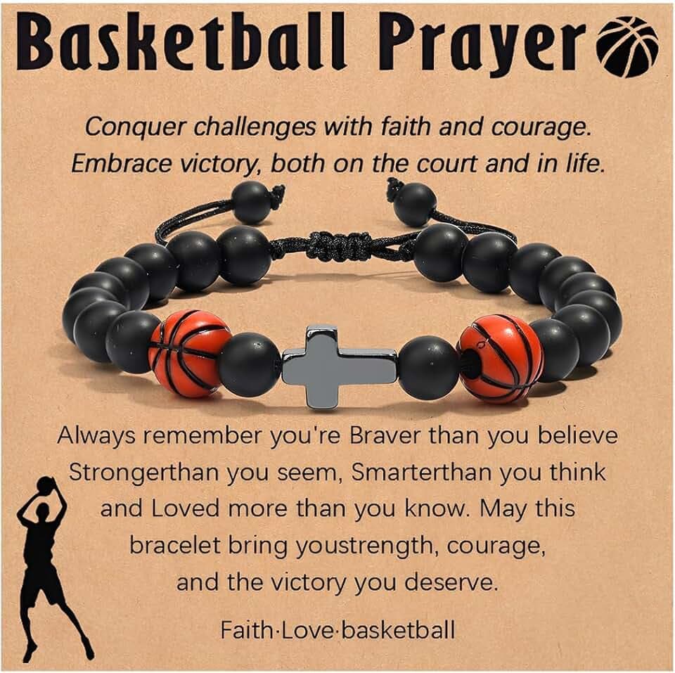 Luxorium Luxorium Bracciale Uomo Croce Basket Regalo Comunione Bracciale Comunione Ragazzo Pietra Naturale Regolabile Regalo per Figlio Nipote Fratello