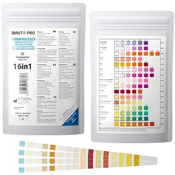 25 x 16 in 1 Strisce per Test dell'Acqua Potabile - Analisi della Qualità dell'Acqua del Rubinetto per Durezza Totale, Piombo, Rame, Nitrati