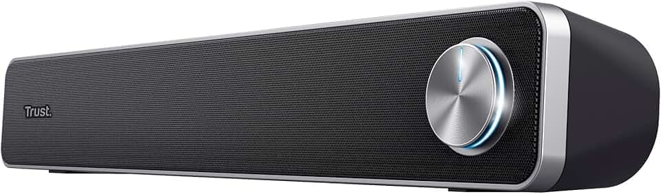 Trust Arys Soundbar PC, 12 W, Casse PC, Alimentazione USB, Jack 3,5 mm, Barra Audio, Altoparlanti per Computer, Portatile, TV, Tablet, Smartphone, Nero, 42 x 6.4 x 7.5 cm