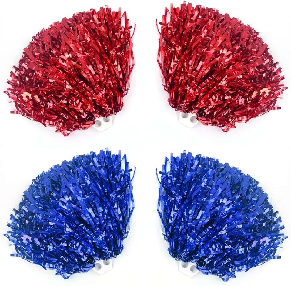 NYGGTYK 2 paia di mazzi di cheerleader, pompon colorati per cheerleader, accessori per animare e ballare (rosso,
