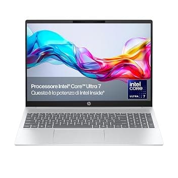 HP Laptop 15-fd1003sl, PC Portatile 15", Display FHD, Notebook, (Intel Core Ultra 7 155H, RAM 16GB, SSD 1TB, Windows 11), Computer Portatile, Uso quotidiano, Tastiera Italiana, QWERTY, Argento