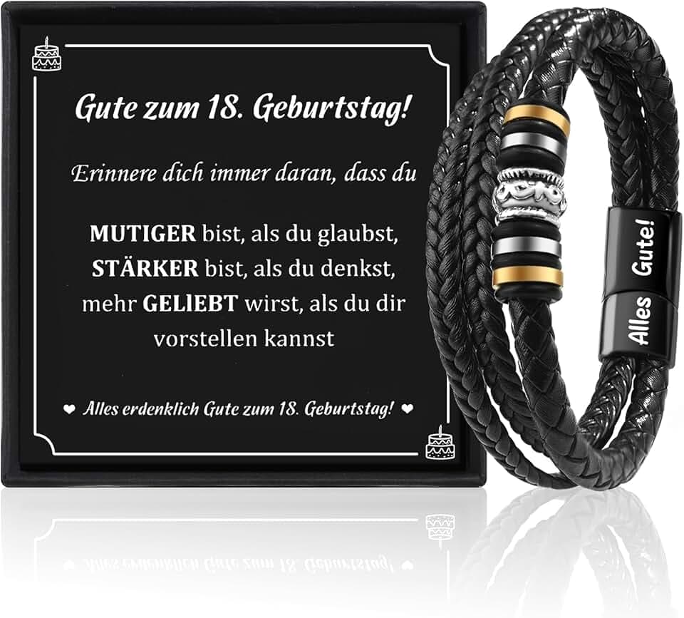 Cheerslife Bracciale in Pelle per Ragazzo, Regalo per 18° Compleanno, Argento, Moderno, Aragosta, Intrecciata