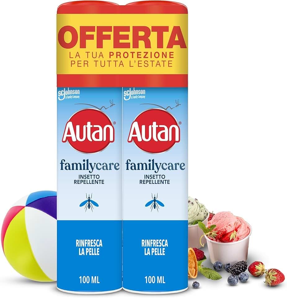 Autan Family Care Spray Antizanzare, Repellente Zanzare, Dermatologicamente Testato, Protezione Efficace Per Tutta la Famiglia fino a 4 Ore, 2 Confezioni da 100ml