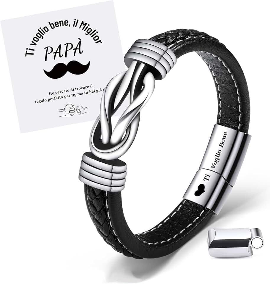 MANVEN Bracciale Uomo Da Papà Figlio Bracciale In Pelle Con Chiusura Magnetica Regalo per Figlio Papà Uomini Regali Per La Festa Del Papà Regalo Figlio Compleanno