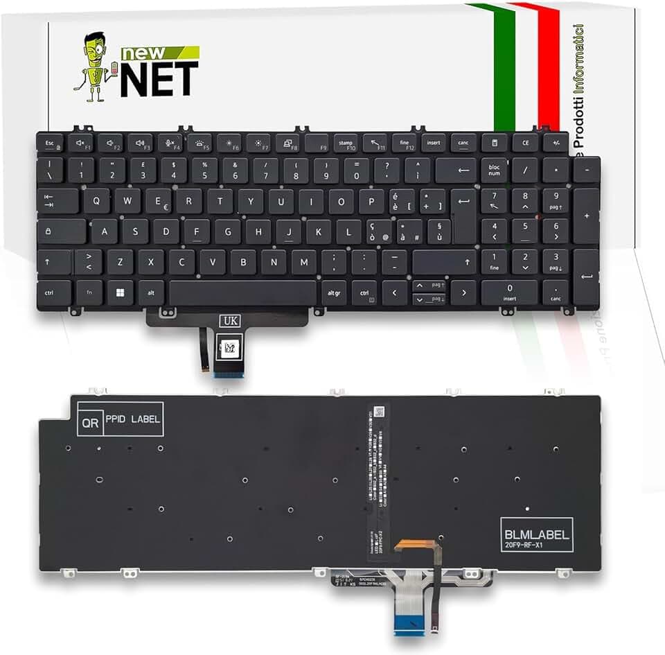 new net - Tastiera Compatibile con dell Latitude 5520, 5521, 5530, 5531, 5540, 3540 [Senza Frame - Colore Tasti Nero - Retroilluminata - Layout ITA]