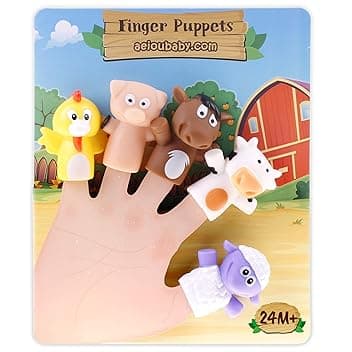 aeioubaby.com Marionette da Dito per Bambini | 5 Animali della Fattoria | Burattini di PVC Senza BPA | Giochi per Il Bagno | Pupazzetti per Le Mani, Racconti