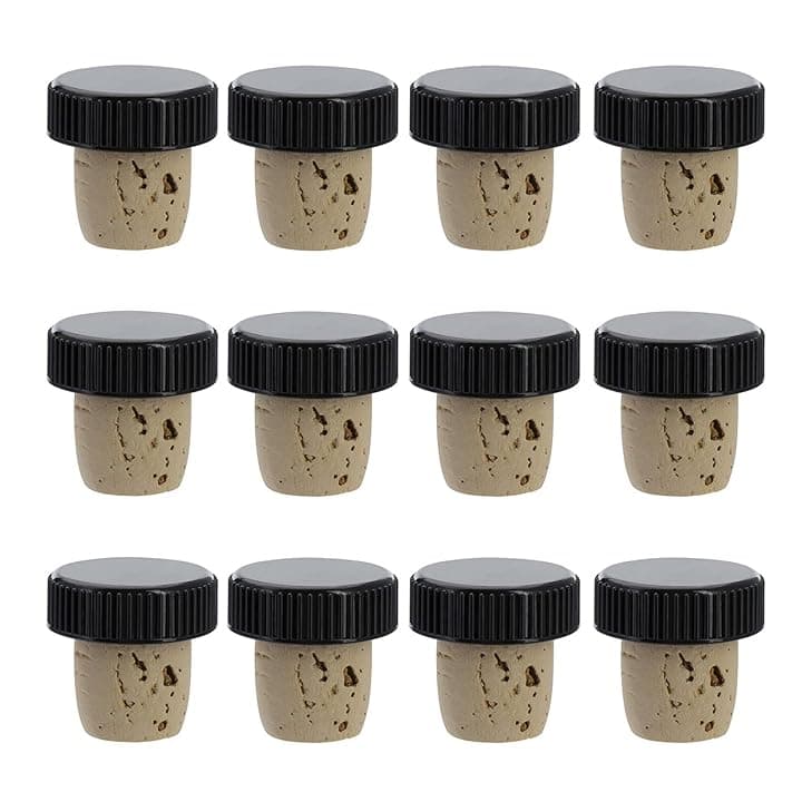 Westmark 12 tappi per bottiglie di vino, liquori, olio o aceto, sughero naturale/plastica, marrone chiaro/nero, 482020E4
