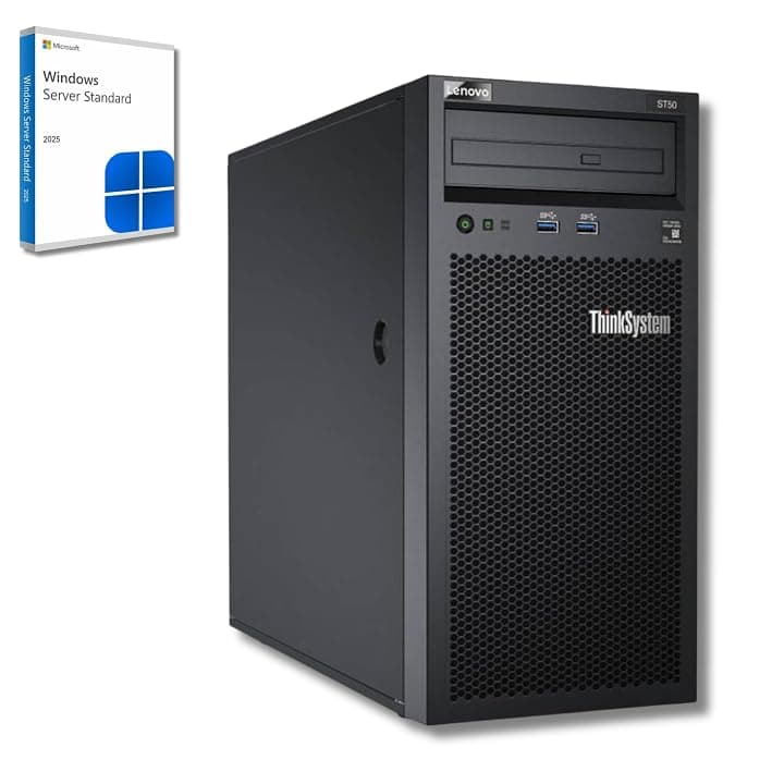 Server Lenovo ThinkSystem ST50 - CPU Intel Xeon E-2224G, 16 GB di RAM ECC, 2 SSD da 1 TB, Win Server 2025 Standard (ricondizionato)