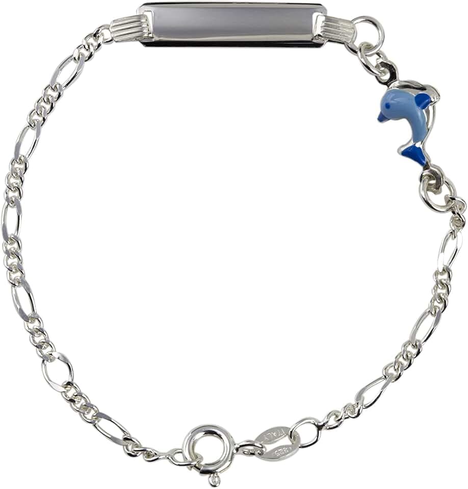 Aka Gioielli Bracciale Targhetta Identificativa Bambino Argento 925 con Delfino Azzurro Smaltato, Idea Regalo