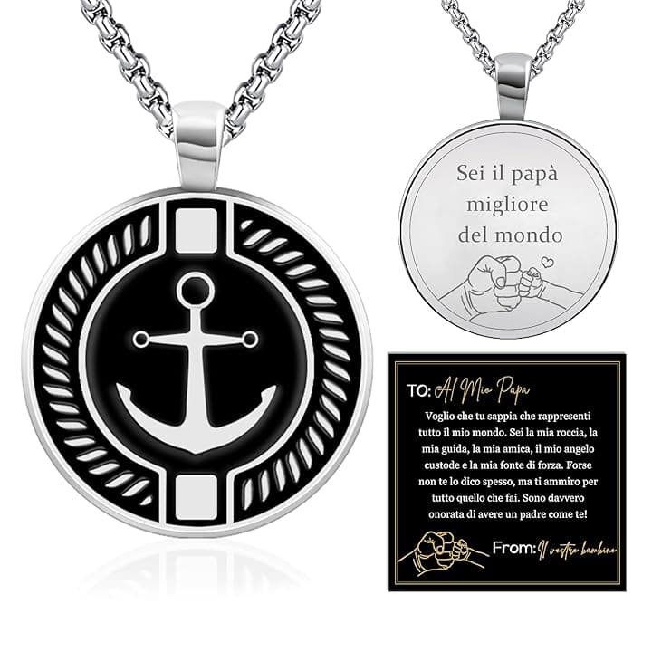 FANCIBAND Regalo San Valentino per Lui, Argento Collana Uomo Acciaio con Ancora Bussola, Regalo Uomo San Valentino Compleanno Anniversario per Lui Marito Fidanzato