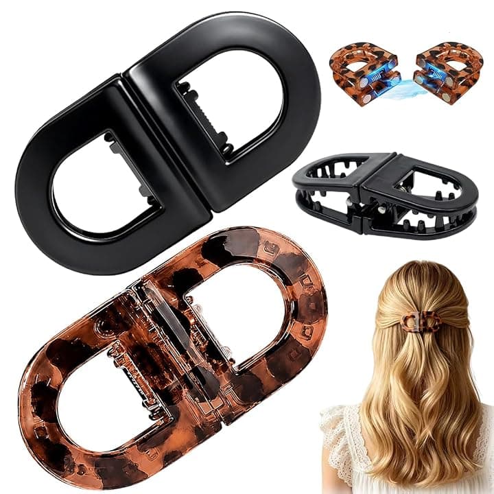2 Mollette Magnetiche per Capelli, Leopardo e Nero, Presa Forte senza Strappi, 2 in 1 per Tutti i Tipi di Capelli, Design Senza Cuciture, per Donna e Bambina