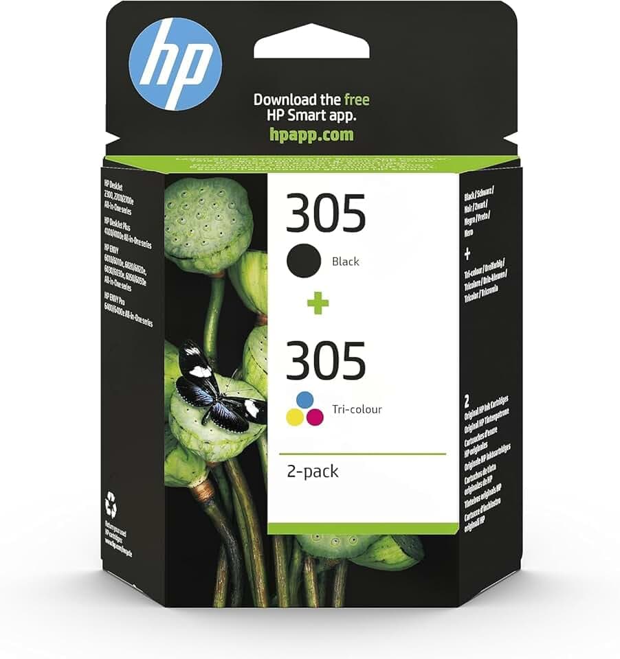 HP 305 Nero e Tricromia, 6ZD17AE, Confezione da 2 Cartucce Originali, Compatibili con Stampanti HP DeskJet serie 2700, 4100, HP Envy serie 6020, 6030, 6420, 6430 ECOLOGO