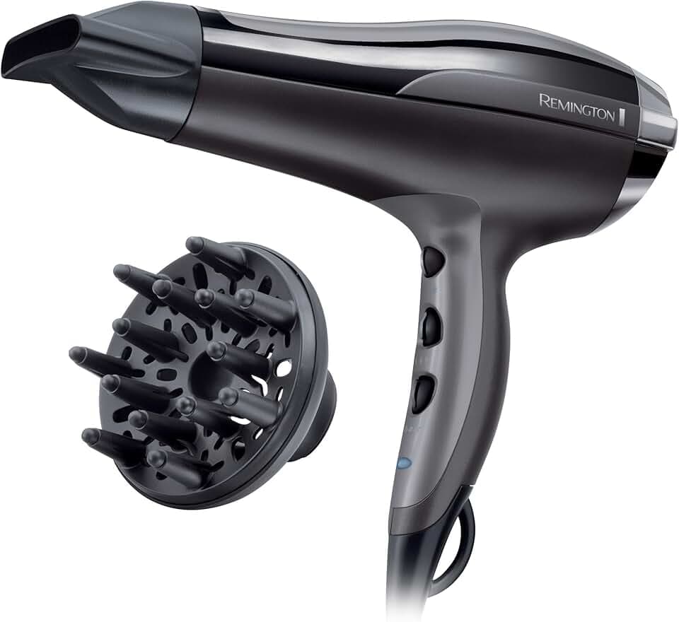 Remington Asciugacapelli 2400W - Leggero e Potente - Con Ioni per capelli meno crespi, 3 livelli di riscaldamento e 2 di ventola separati, Funzione di raffreddamento, Diffusore, Pro-Air Turbo D5220