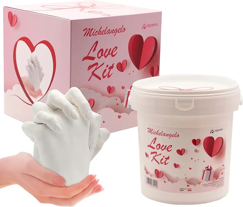 LOVE Kit Calco Mani Coppia Alginato per Calchi, Gesso per Stampi, Stampo Mani Gesso Coppia, Idee Regalo Donna Compleanno, Regali per Lui, Regalo Amica Compleanno, Regalo Anniversario Festa del papà