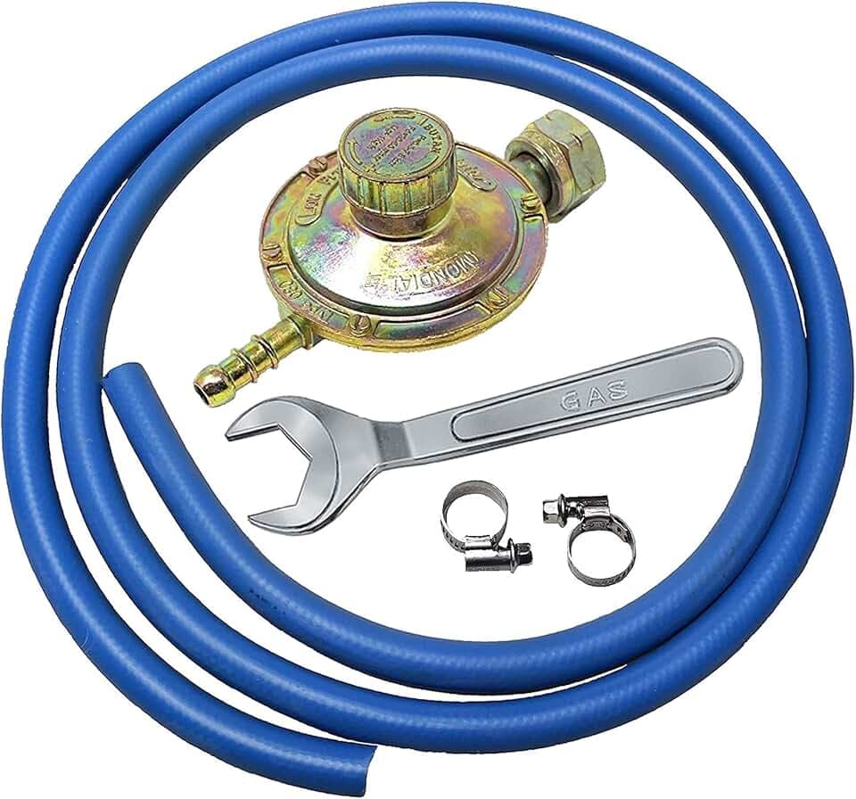 Kit regolatore bassa pressione per cucine stufe e barbecue gas + 2 mt di tubo + 2 fascette e CHIAVE IN OMAGGIO - Made in Italy