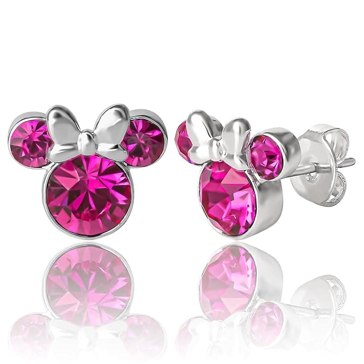 Disney Orecchini a perno con cristalli Minnie Mouse, placcati in argento, placcati oro