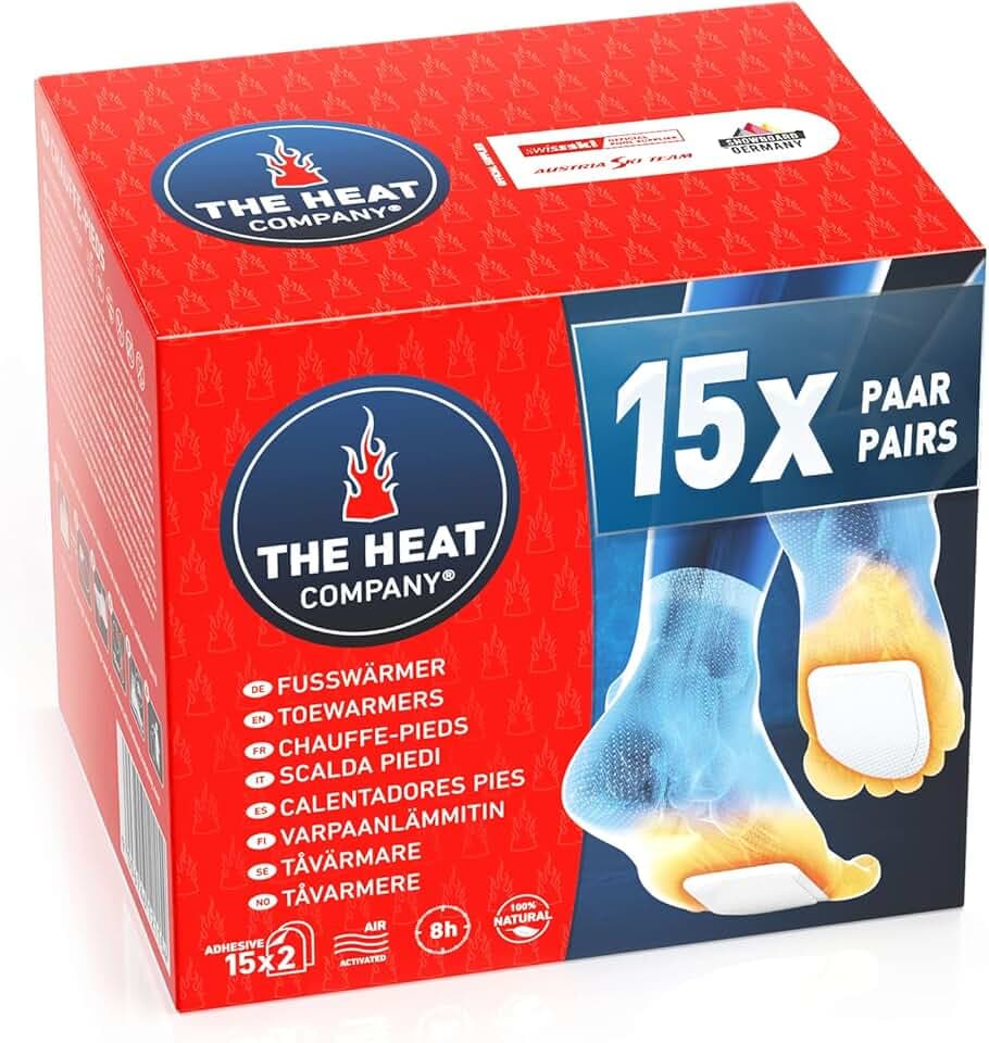 THE HEAT COMPANY Scaldapiedi - 5, 15 o 40 Paia - Extra Caldo - Adesivo - Scaldini per Piedi - 8 Ore Piedi Caldi - Pronti all'Uso - autoriscaldante - Puro Naturale - per Tutte Le Taglie