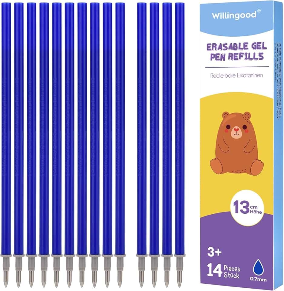 Refill per Penna Gel Cancellabile,compatibili con Legami,14 Pezzi,Blu, Altezza 13 cm, Inchiostro Termosensibile, Punta 0,7 mm, Particolarmente adatto per la scuola e la vita quotidiana