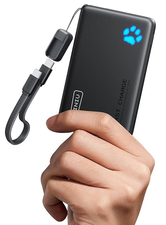 INIU Power Bank, Piccolo & Leggero 45W Ricarica Rapida 10000mAh Powerbank con Cavo USB C Collegato, Idoneo per Volo, Essenziali da Viaggio, Caricatore Portatile per iPhone 17 16, Samsung, Xiaomi ecc ClimatePartner certified