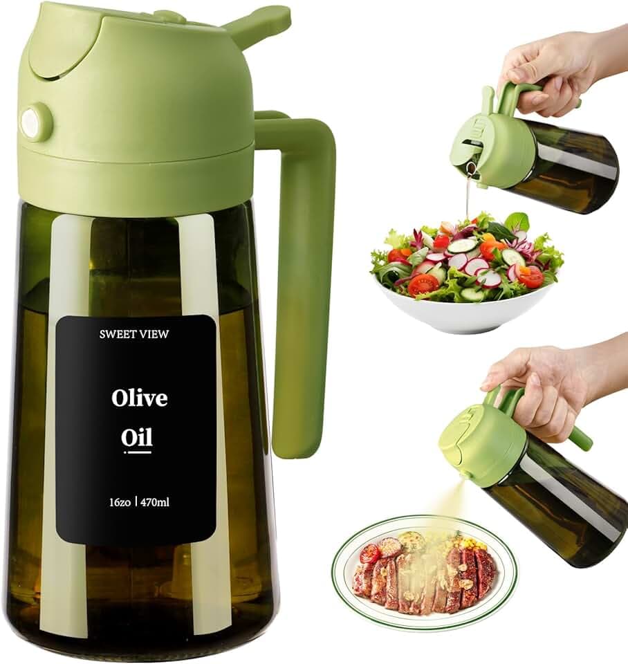 Spruzzatore Olio d'oliva e Distributore Olio, 470 ml, in vetro resistente alla luce, per cucina, friggitrice ad aria, cucina, insalata e barbecue