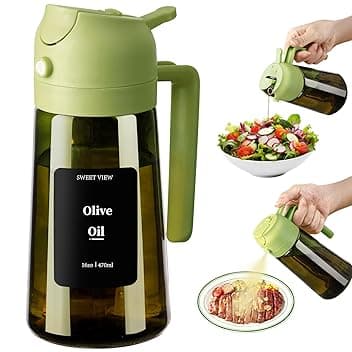 Spruzzatore Olio d'oliva e Distributore Olio, 470 ml, in vetro resistente alla luce, per cucina, friggitrice ad aria, cucina, insalata e barbecue