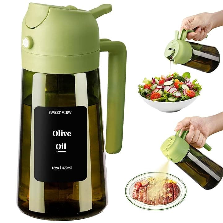 Spruzzatore Olio d'oliva e Distributore Olio, 470 ml, in vetro resistente alla luce, per cucina, friggitrice ad aria, cucina, insalata e barbecue
