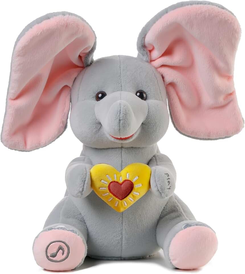 Elefante di Peluche Elettrico Animato, Flappy Elefantino, Peluche Elefante che Muove le Orecchie & Gioca a Cucù, Cantante con Musica, Regalo per Bambini