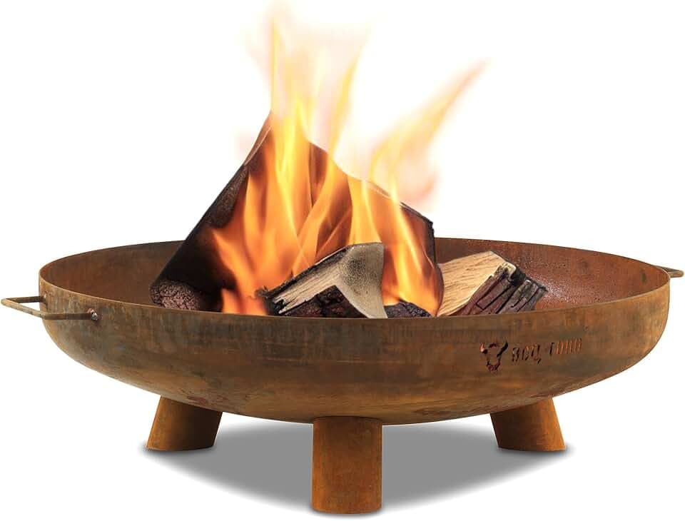 Ciotola per fuoco BBQ-Toro Ø 70 cm | effetto ruggine | ciotola per fuoco da esterno con tre gambe e due maniglie | Braciere da giardino, pozzo per fuoco, vassoio per fuoco