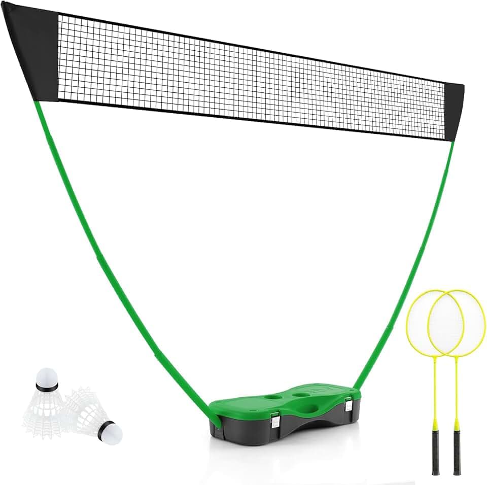 LIFEZEAL Badminton, Set Completo di Badminton Portatile, con Supporto per Rete, Rete, 2 Racchette, 2 Palline, 2 Pali e Scatola, Giochi Sportivi all' Esterno e all' Interno