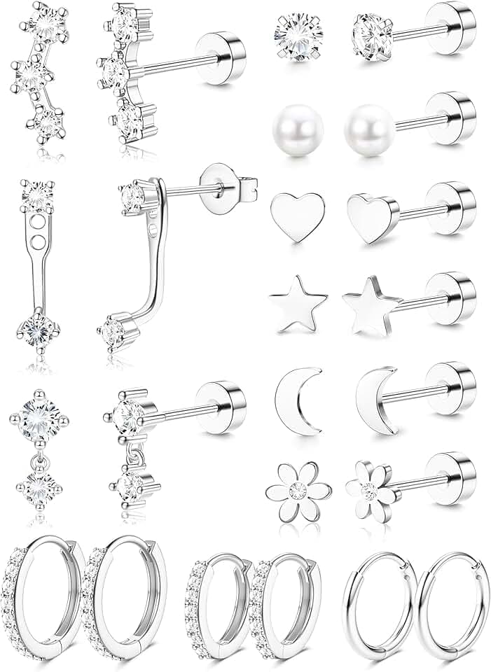 ADRAMATA 12 Paia Orecchini Donna Set Orecchini Acciaio Chirurgico Piercing Orecchio a Cerchio Argento Ipoallergenica Piercing Helix Trago Conch (Argento/Oro)