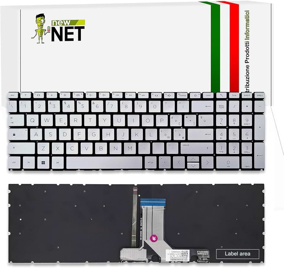 new net - Tastiera Compatibile con HP Pavilion 15-eh0000nl, 15-eh0000sl, 15-eh0003nl, 15-eh0005nl, 15-eh0007nl, 15-eh0008nl [Senza Frame - Colore Tasti Argento - Retroilluminata - Layout ITA]