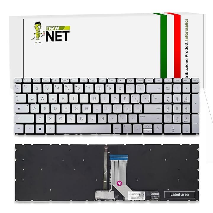 new net - Tastiera Compatibile con HP Pavilion 15-eh0000nl, 15-eh0000sl, 15-eh0003nl, 15-eh0005nl, 15-eh0007nl, 15-eh0008nl [Senza Frame - Colore Tasti Argento - Retroilluminata - Layout ITA]