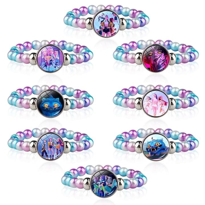 TCRZHHRX Set di 8 Braccialetti Colorati K-p0p Dem0n Hun/ters - con i Personaggi Zo/ey, Ru/mi, Mi/ra - Bracciali con Perline Sovrapponibili - Regalo di Tendenza per Bambini e Adolescenti