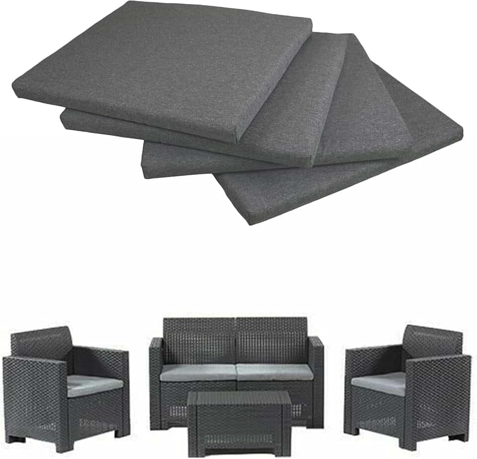 GHIOCUSCINI | Set di 4 Cuscini da Esterno per Salottino in Rattan, COLORE GRIGIO, Tessuto Cotone/Poliestere, Sfoderabile, 58 x 51 cm, Alto 5 cm, Made in Italy