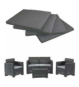 GHIOCUSCINI | Set di 4 Cuscini da Esterno per Salottino in Rattan, COLORE GRIGIO, Tessuto Cotone/Poliestere, Sfoderabile, 58 x 51 cm, Alto 5 cm, Made in Italy