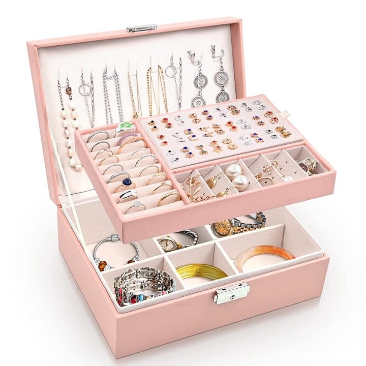 Larkumio Portagioie Donna Ragazza, Grande Porta Gioielli Bambina in Pelle PU a 2 Strati Scatole Portagioielli Cofanetto per Collane, Orecchini, Bracciali