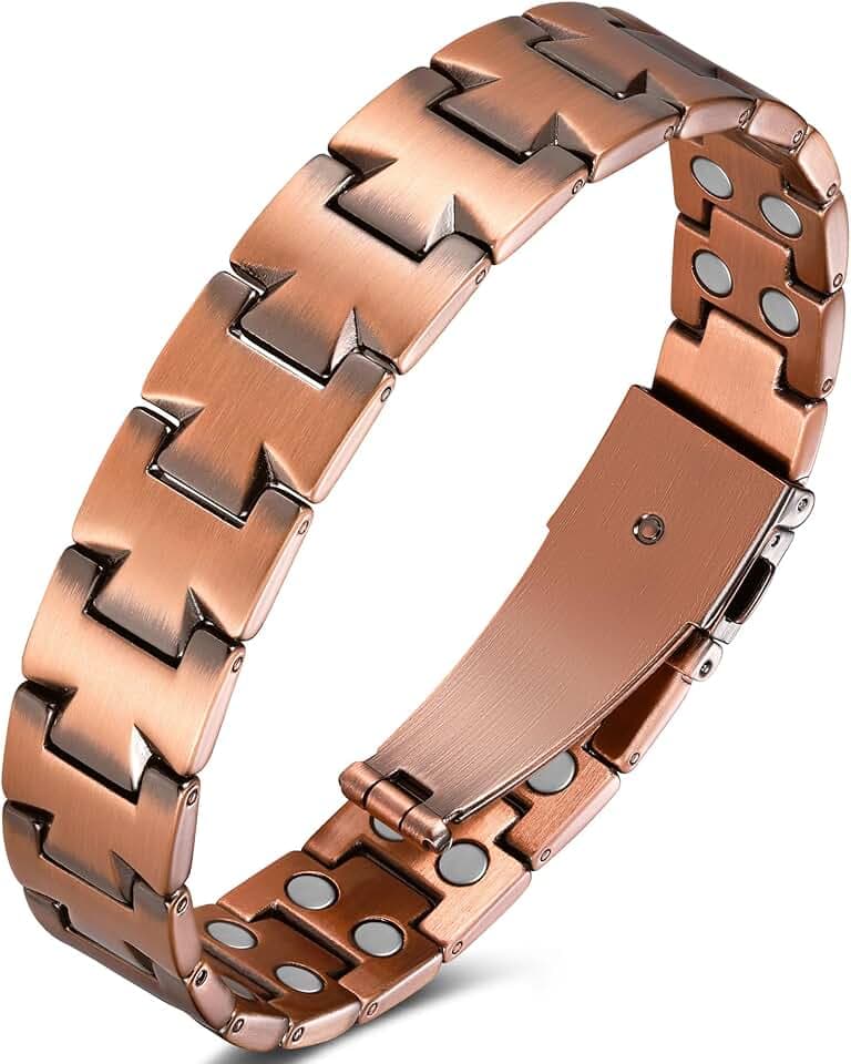Jeracol Braccialetti da uomo in rame 99% Soild, braccialetto in rame con magneti, dimensioni regolabili e confezione regalo per gioielli, 22 cm