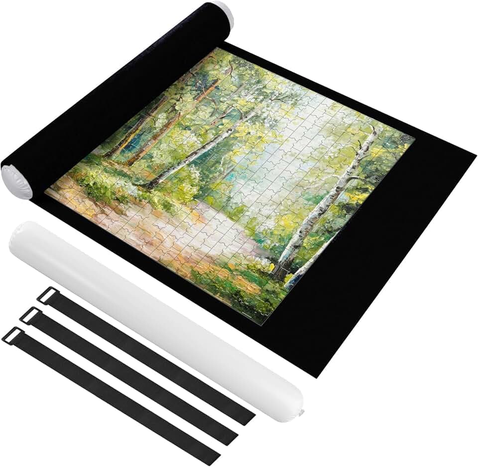 Ainiv Tappeto Puzzle 1500 Pz, Portatile Tappetino Feltro Antiscivolo Arrotolabile, Roll Mat Con Pompa Gonfiabile, Nero