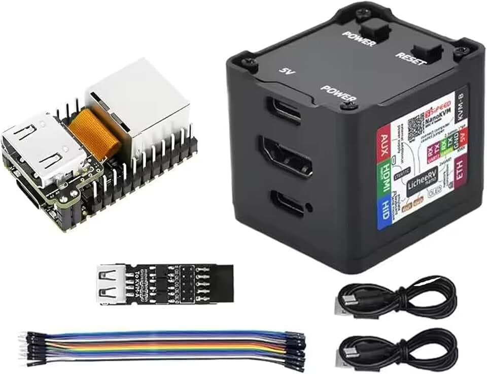 Sipeed, NanoKVM IP-KVM - Mini server di manutenzione controllo remoto, 1TOPS NPU 1GHz C906, computer a scheda singola RISC-V Linux, con connettore di rete HDMI 100M (kit completo nero)