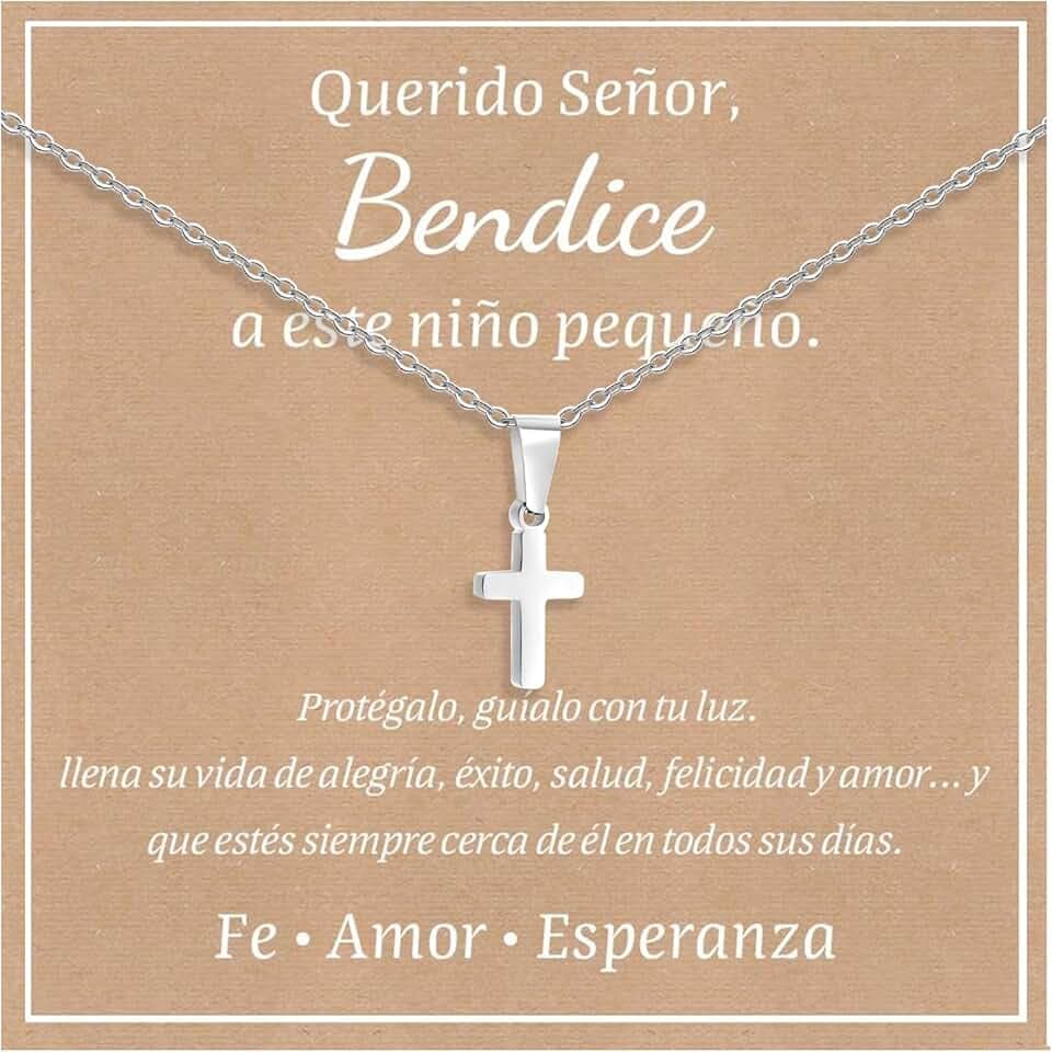 FLHEART Collana con ciondolo a croce cristiana, in acciaio inossidabile, placcato oro/argento, con catena religiosa amuleto, regalo per bambini, Pasqua, battesimo, prima comunione, compleanno, Natale