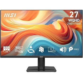 msi PRO MP275QA E14 Monitor 27" WQHD, 2560x1440 IPS, 144 Hz, 1 ms, HDR Ready, Adaptive-Sync, Eye Care, altoparlante integrato, HDMI 2.0b, DP 1.2a, senza cornice, inclinabile, compatibile VESA