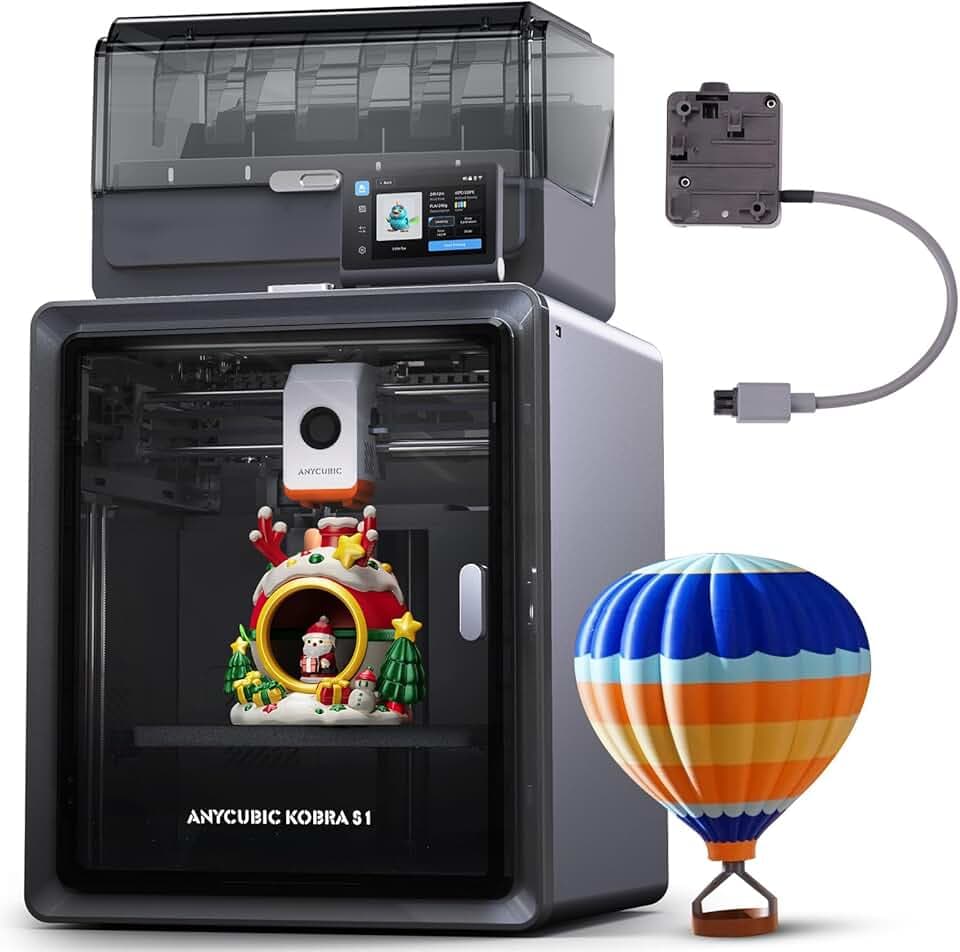 ANYCUBIC Kobra S1 Combo Stampante 3D, Stampa Multicolore, Asciugatura Durante la Stampa, Costruzione CoreXY, Livellamento Automatico LeviQ 3.0, Monitoraggio AI, Lavoro con i Principali Filamenti