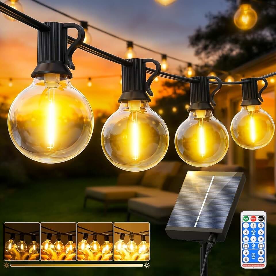 Catena Luminosa Esterno Giardino Solare - Luci da Esterne 15M/50FT Solari Dimmerabile Impermeabile con LED G40 Lampadine per Esterne Illuminazione Gazebo Patio Balcone