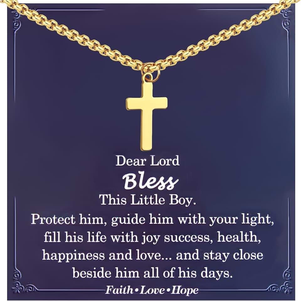 HotoPink Collana con croce per battesimo per ragazzi, in acciaio inox, con catena a croce dorata, per prima comunione, battesimo, regali cristiani, regali di Pasqua per adolescenti, ragazzi, figli, nipoti